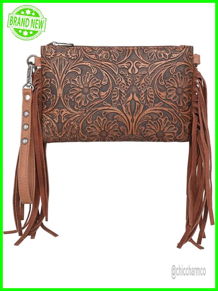 Synthetic Leather Floral Embossed Crossbody Wristlet Clutch Wallet